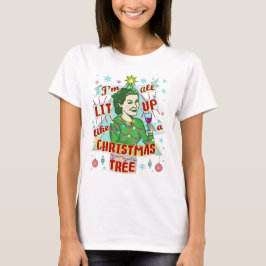 Camiseta Lit retro do Natal engraçado acima da mulher do