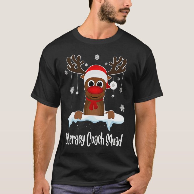 Camiseta Literacy Coach Squad Reindeer Santa Hat Christmas  (Frente)