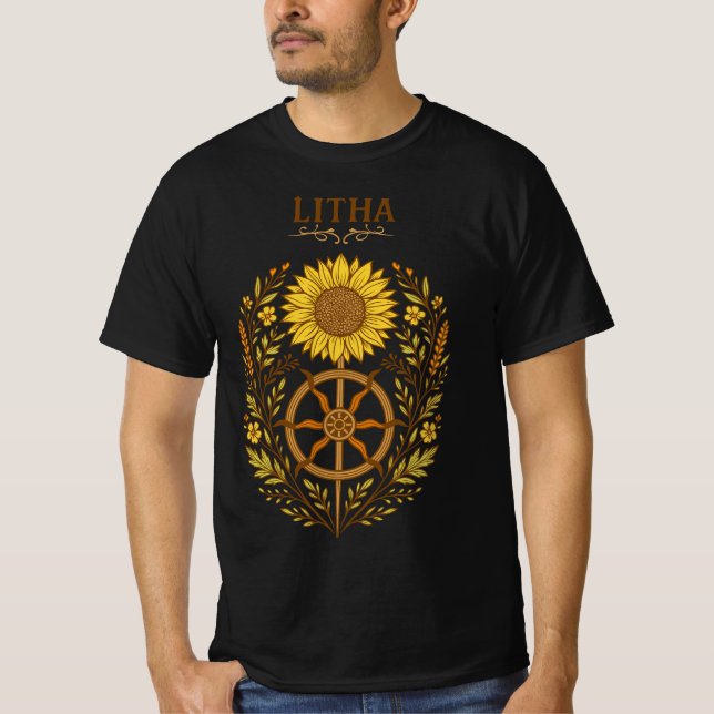 Camiseta Litha Sunflower Wheel Summer Solstice Celestial  (Frente)