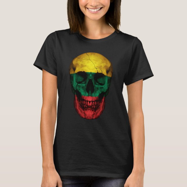 Camiseta Lithuania Flag Skull Lithuanian Roots Proud Patrio (Frente)