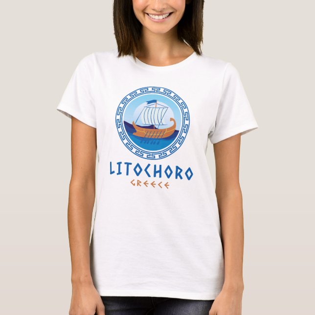 Camiseta Litochoro, Design de navio da Grécia Grécia (Frente)