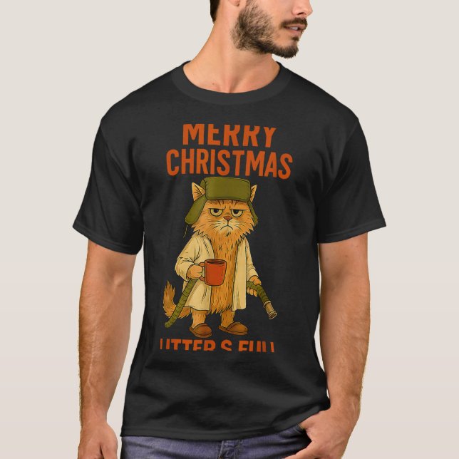 Camiseta Litter's Full Merry Christmas Funny Cat Lovers Hol (Frente)