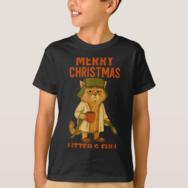 Camiseta Litter's Full Merry Christmas Funny Cat Lovers Hol (Frente)