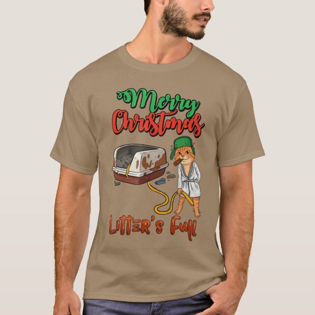 Camiseta Litters Full Merry Christmas Funny Cat Lovers Holi (Frente)