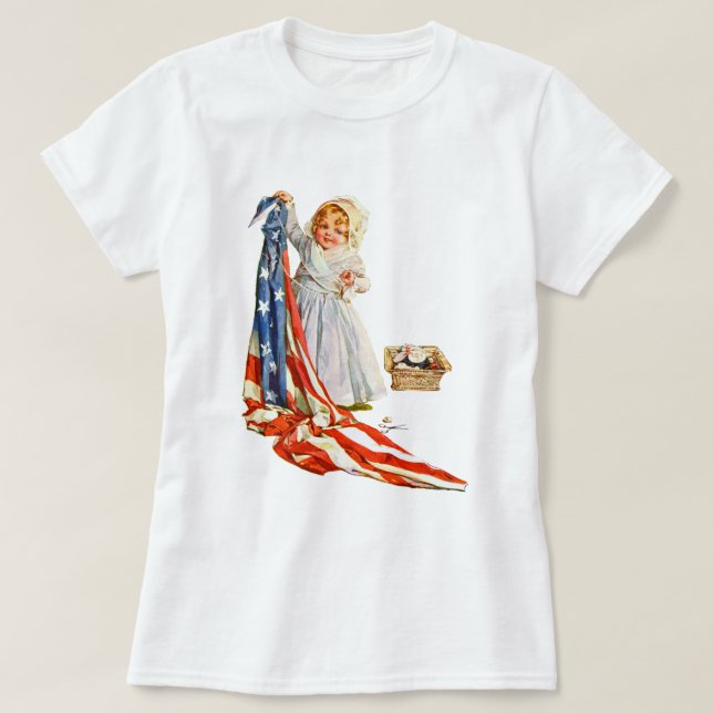 Camiseta Little Betsy Ross e a bandeira americana (Frente do Design)