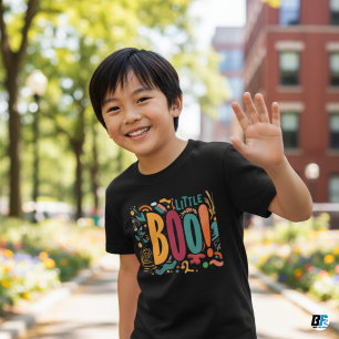 Camiseta Little Boo Laranja Preto Halloween Família Combina
