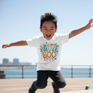 Camiseta Little Boo Laranja Preto Halloween Família Combina