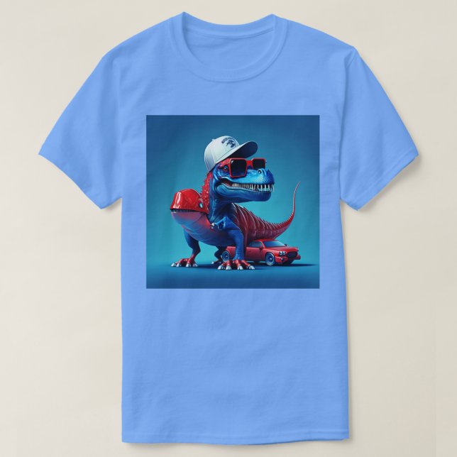 Camiseta little dinosaur on a red sports car (Frente do Design)