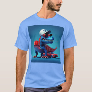 Camiseta little dinosaur on a red sports car