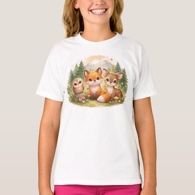 Camiseta Little Forest Friends: A Cozy Fox, Owl & Deer Adve (Frente)