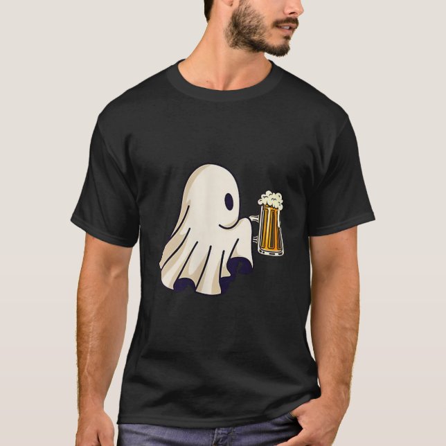 Camiseta Little Ghost Drinking Beer Funny Halloween Costume (Frente)