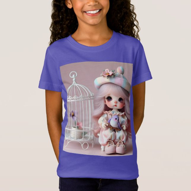 Camiseta Little Girl com um Pássaro, Coleção de Natasha Us (Frente)