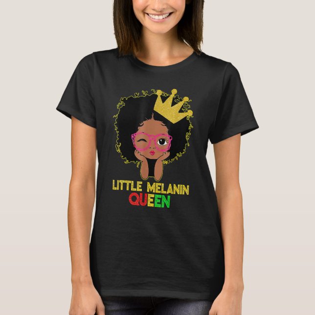 Camiseta Little Melanin Queen Cute Kids Girls Black History (Frente)