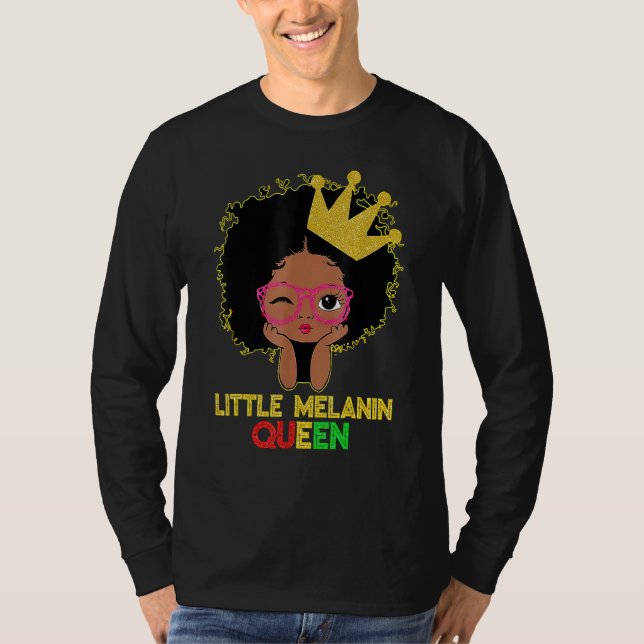 Camiseta Little Melanin Queen Cute Kids Girls Black History (Frente)