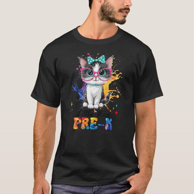 Camiseta Little Miss Pre-k Kitten Back To School Cat Girls  (Frente)