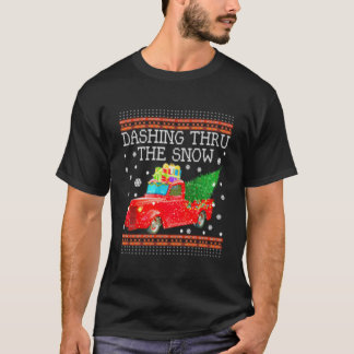Camiseta Little Red Truck With Trees Ugly Snow