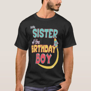 Camiseta Little Sister Of Birthday Boy Space Rocket Matchin