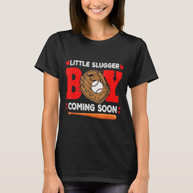 Camiseta Little Slugger Boy Coming Soon Baby Announcement B (Frente)