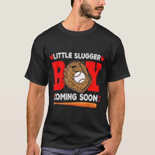 Camiseta Little Slugger Boy Coming Soon Baby Announcement B (Frente)