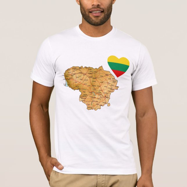 Camiseta Lituânia Flag Heart and Map T-Shirt (Frente)