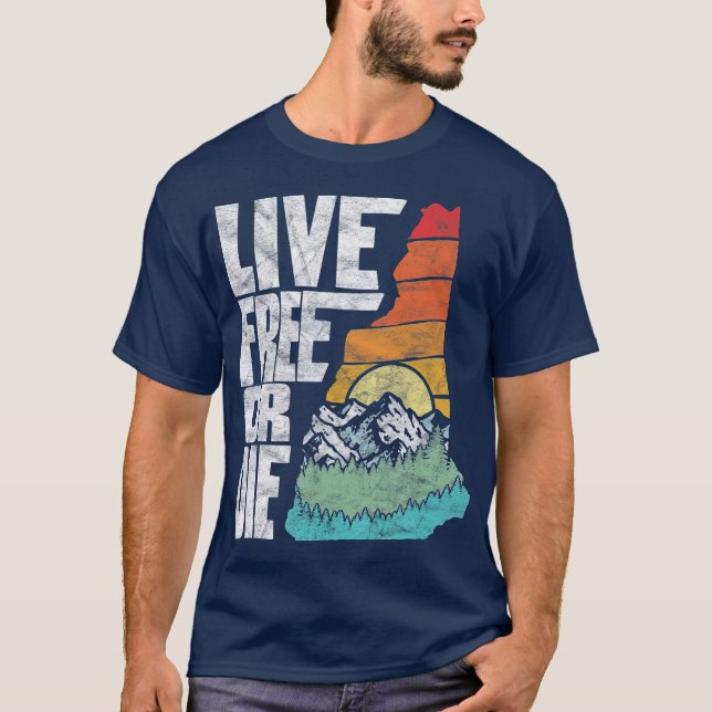 Camiseta Live Free ou Die Retro New Hampshire Nature (Frente)