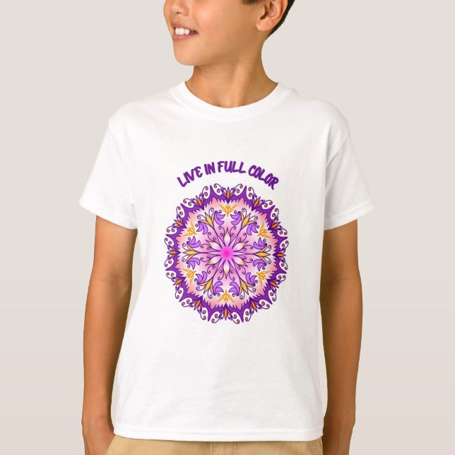 Camiseta Live in Cheio Color Mandala Crianças (Frente)