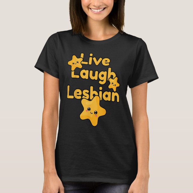 Camiseta Live Laugh Lésbica Rainbow LGBTQ Orgulho gay Queer (Frente)