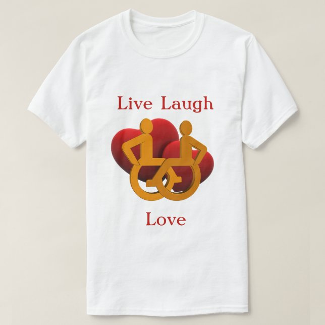 Camiseta Live Laugh Love with Wheelhall Hearts (Amor com Ca (Frente do Design)