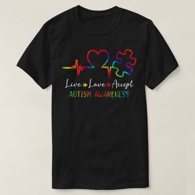 Camiseta Live Love Accept Autism Awareness  (Frente do Design)