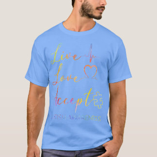 Camiseta Live, Love, Accept, Autismo Sensibilização