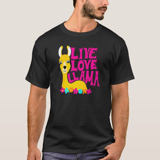 Camiseta Live Love Lama Flower Power Animal Graphic (Frente)