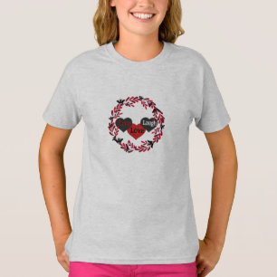 Camiseta Live Love Laugh Red, White e Black Heart Design