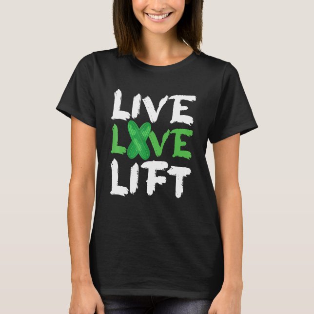 Camiseta Live Love Lift Vegan Vegetarian Gym Work Out Weigh (Frente)