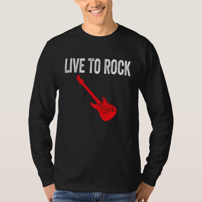 Camiseta Live To Rock Red Electric Guitar Music Graphic Art (Frente)