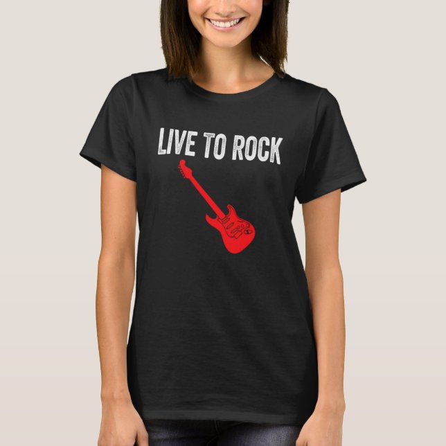 Camiseta Live To Rock Red Electric Guitar Music Graphic Art (Frente)