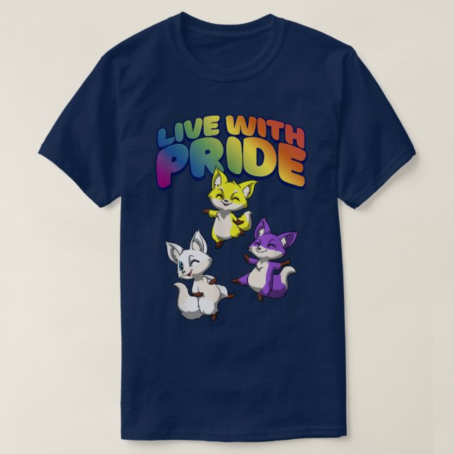 Camiseta Live with PrideKawaii Nonbinary & Genderqueer Fo (Frente do Design)