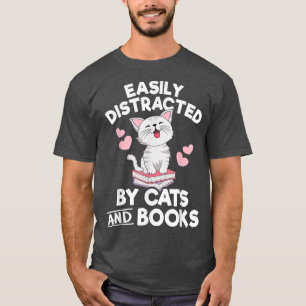 Camiseta Livrando-se facilmente de Gatos e Livros Engraçado
