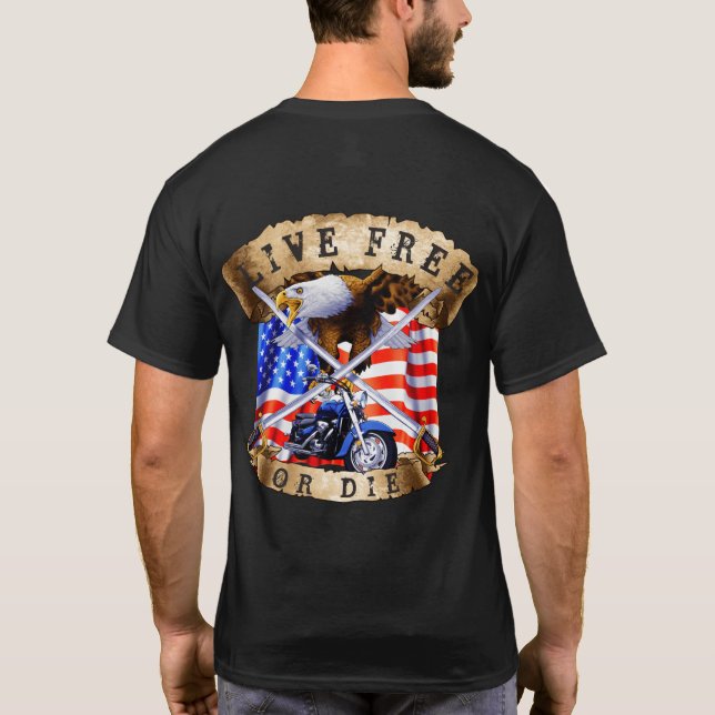 Camiseta Livres ou Mortas, Patriota de Motocicleta, Águia, (Verso)