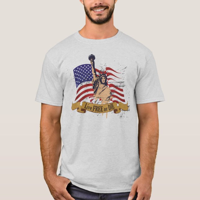 Camiseta Livres vivos ou morrem bandeira americana da (Frente)