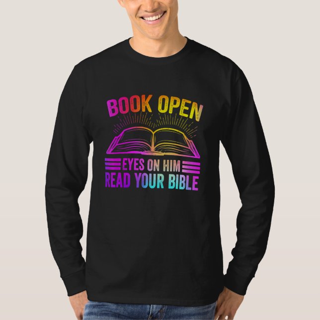 Camiseta Livro Abrir Olhos Sobre Ele Lê Sua Bíblia (Frente)