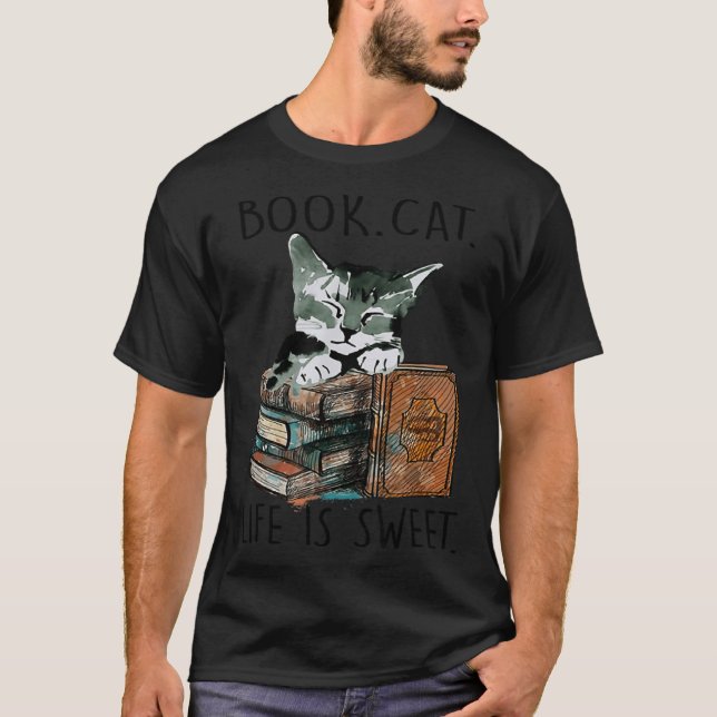 Camiseta Livro De Aquarelas Cat Life É Um Gatinho Bibliotec (Frente)