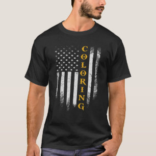 Camiseta Livro de Colorir Bandeira Americana EUA Vintage Pi