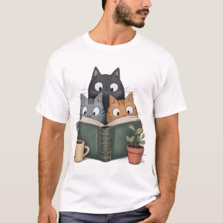 Camiseta Livro de Gato Caprichoso Amante do Leitor Café Art