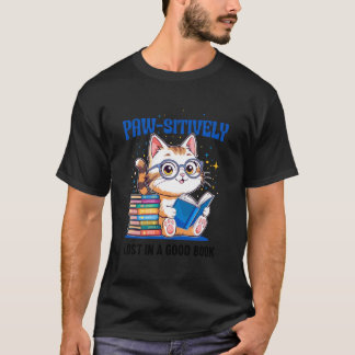 Camiseta Livro de Gato Fofo Adorável Leitora Paw-sitivament