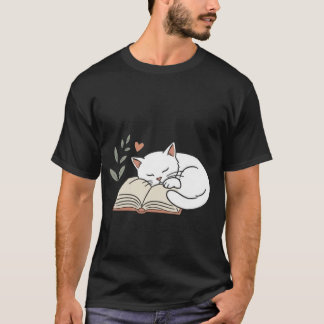 Camiseta Livro de Gato Fofo Amante de Leitura Design Minima