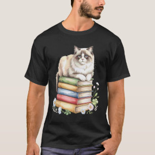 Camiseta Livro de Gato Ragdoll Flor Livros Leitura Pu