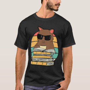 Camiseta livro de gatos lendo óculos de sol de gato