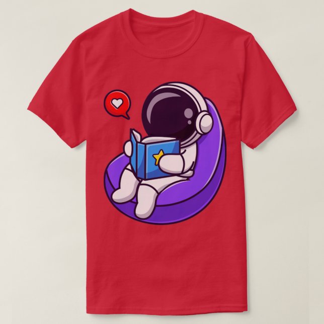 Camiseta Livro De Leitura Do Astronauta Em Cartoon Beanbag (Frente do Design)