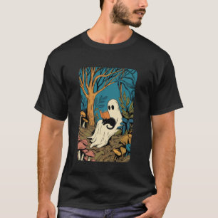 Camiseta Livro de Leitura Fantasma Groovy Gato Preto Hallow