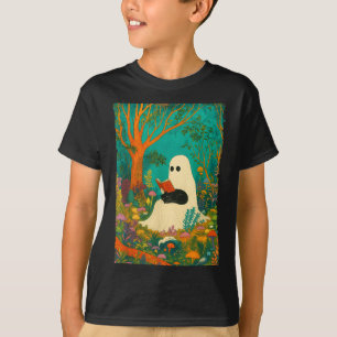 Camiseta Livro de Leitura Fantasma Groovy Gato Preto Hallow